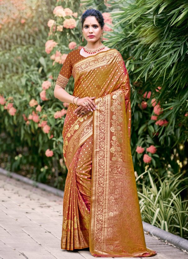 Brown Silk Casual Sari with Weaving Work for Women