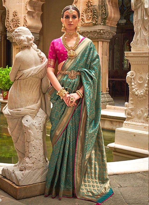 Capricious Green Banarasi Silk Classic Sari with Jacquard and Weaving Work