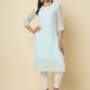 Chikankari, Embroidered and Thread Work Georgette Designer Kurti In Aqua Blue for Casual