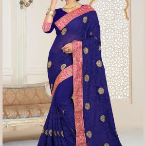 Classic Saree Patch Border Faux Georgette in Blue