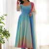 Competent Blue Georgette Readymade Salwar Suit with Print Work