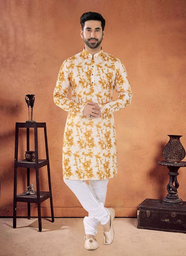 Cotton Kurta Pyjama In Yellow