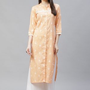 Cotton Orange Print Casual Kurti