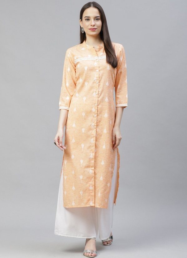 Cotton Orange Print Casual Kurti