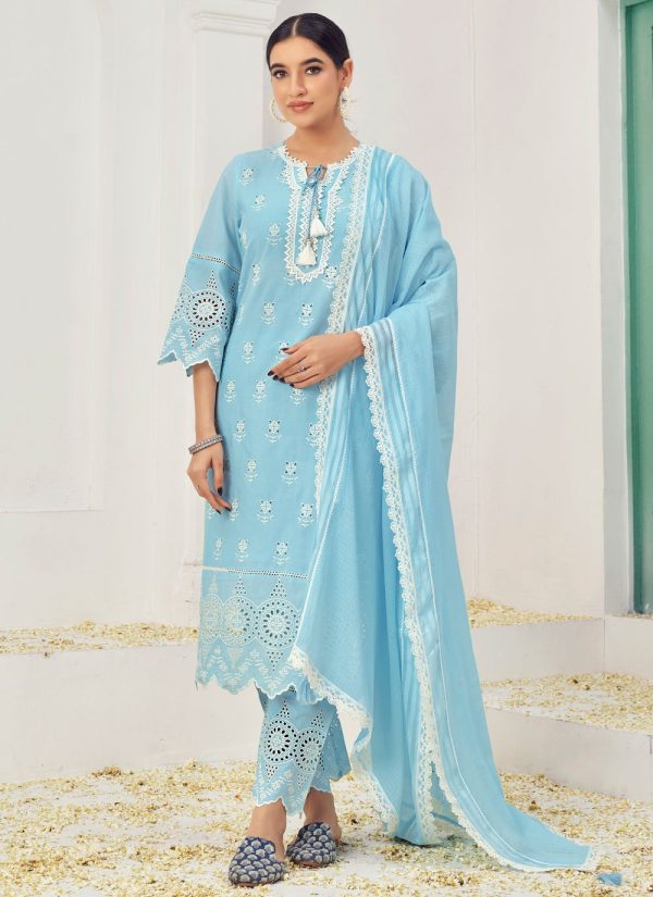 Cotton Readymade Salwar Suit In Aqua Blue