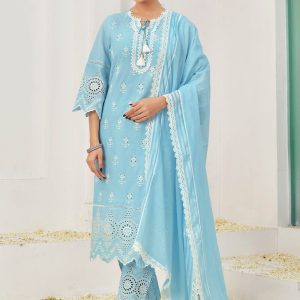 Cotton Readymade Salwar Suit In Aqua Blue