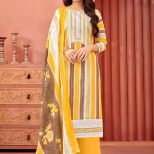Cotton Salwar Suit In Yellow