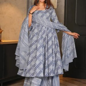 Cotton Silk Salwar Suit In Grey