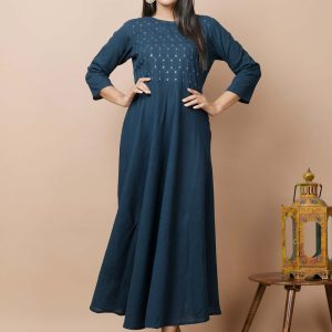 Cotton Teal Sequins Casual Kurti