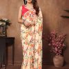 Cream Georgette Print Work Trendy Saree