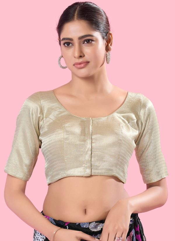 Cream Shimmer Designer Blouse In Plain for Casual