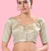 Cream Shimmer Designer Blouse In Plain for Casual