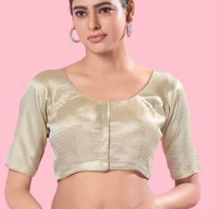 Cream Shimmer Designer Blouse In Plain for Casual
