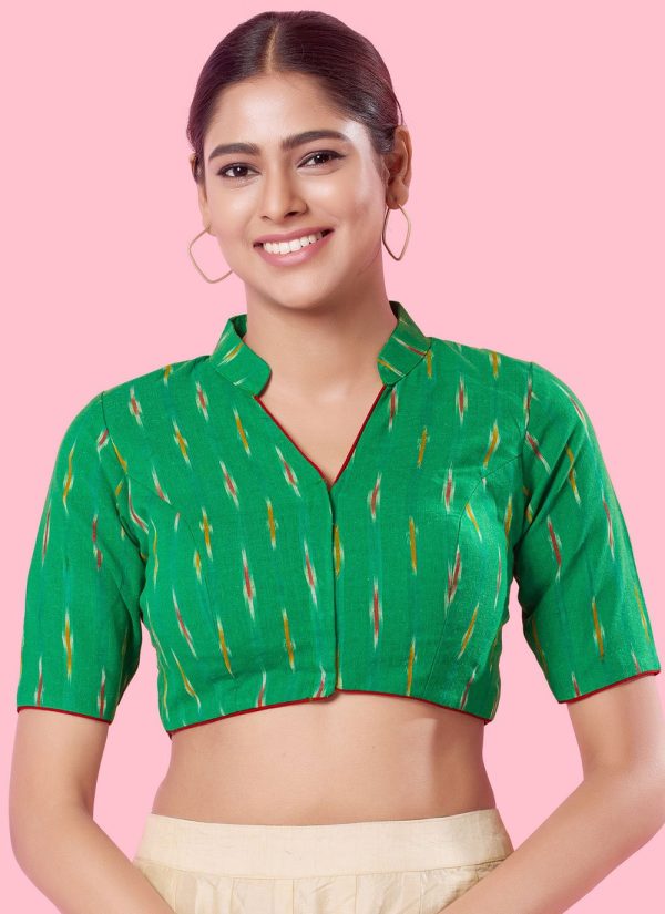 Deserving Green Cotton Blouse with Print Work