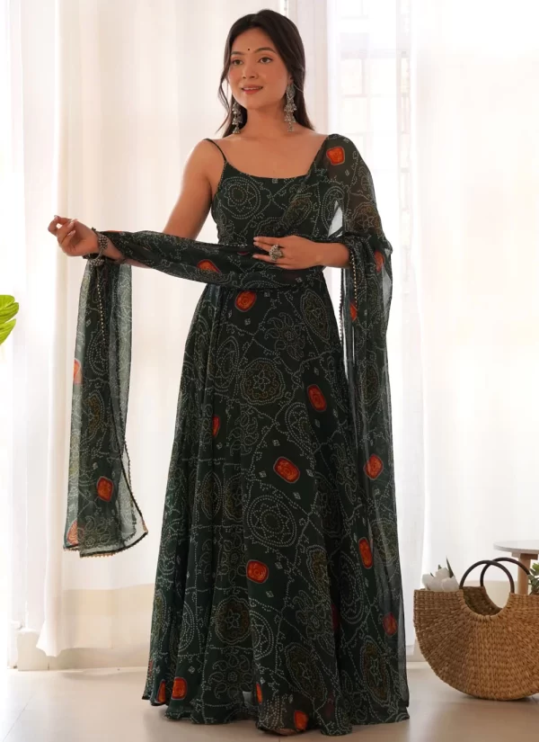 Digital Print Work Pure Chiffon Gown In Green