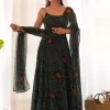 Digital Print Work Pure Chiffon Gown In Green