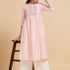 Dignified Pink Silk Party Wear Kurti with Embroidered Work