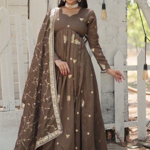 Distinguishable Beige Shimmer  Designer Gown