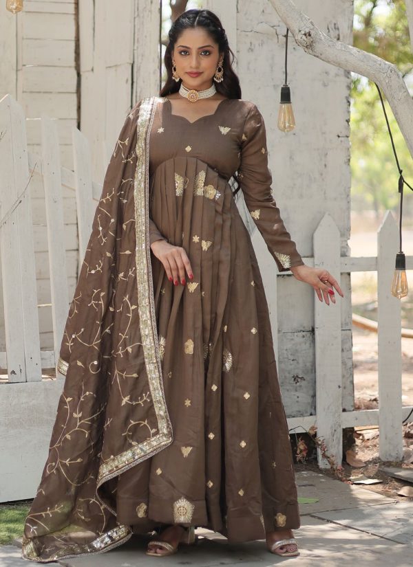 Distinguishable Beige Shimmer  Designer Gown