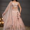 Embroidered, Sequins and Thread Work Chiffon Lehenga Choli In Peach