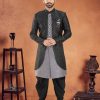 Embroidered, Sequins and Thread Work Silk Sherwani Mens Wear In Grey