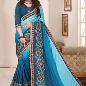 Embroidered Turquoise Trendy Saree