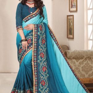 Embroidered Turquoise Trendy Saree
