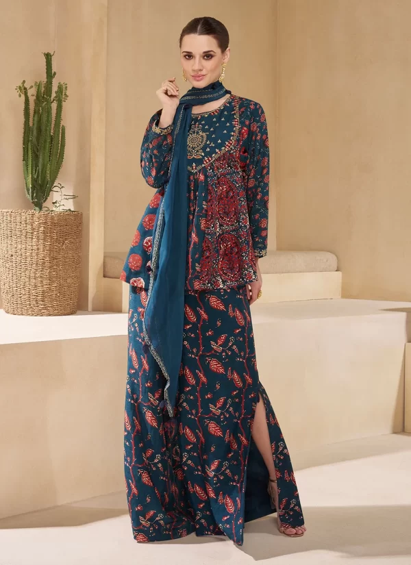 Embroidered Work Chinon Salwar Suit In Rama