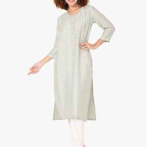 Embroidered Work Cotton Silk Designer Kurti In Silver