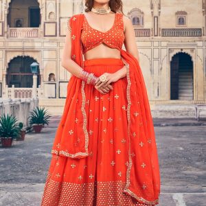 Embroidered Work Georgette Lehenga Choli In Orange