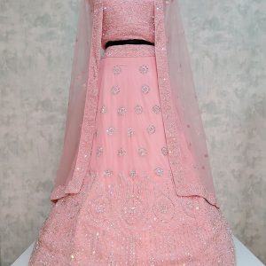 Embroidered Work Georgette Lehenga Choli In Peach