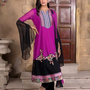Embroidered Work Georgette Pant Style Suit In Magenta