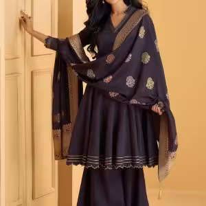 Embroidered Work Pure Silk Readymade Salwar Suit In Purple