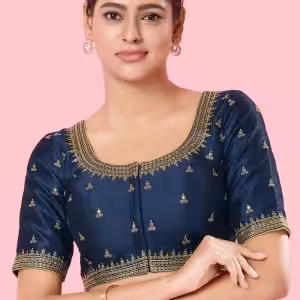 Embroidered Work Silk Blouse In Blue for Ceremonial