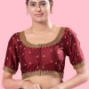 Embroidered Work Silk Blouse In Maroon for Ceremonial