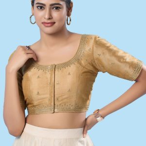 Embroidered Work Silk Designer Blouse In Gold