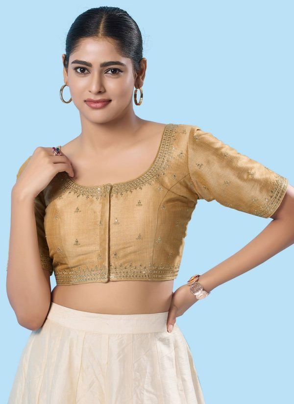 Embroidered Work Silk Designer Blouse In Gold