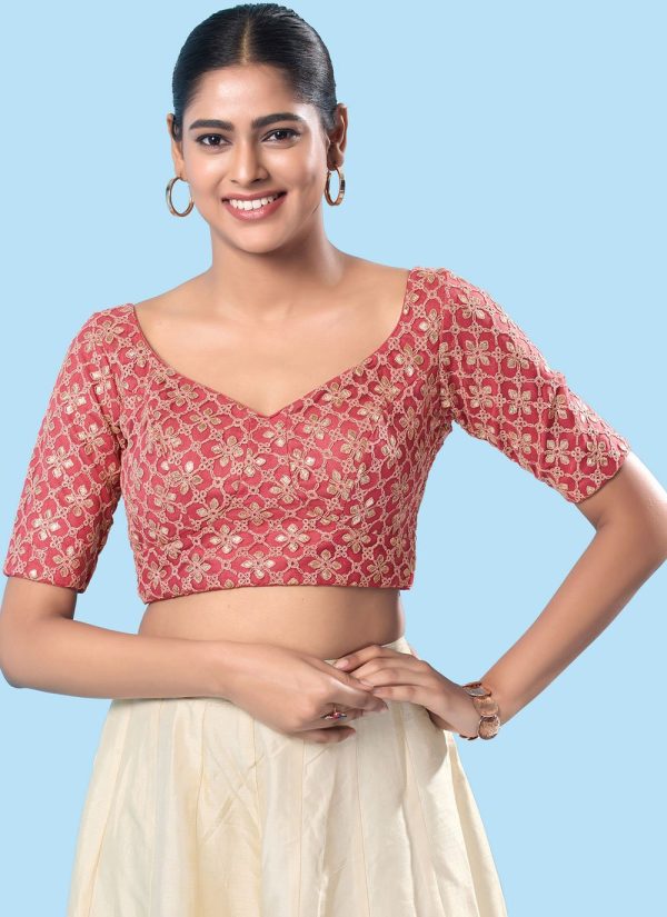 Embroidered Work Silk Designer Blouse In Pink