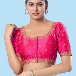 Embroidered Work Silk Designer Blouse In Pink