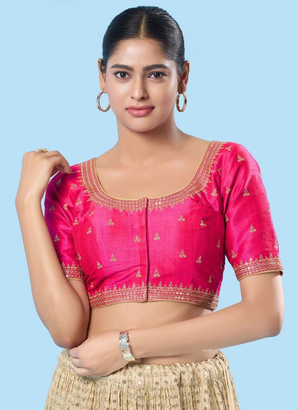Embroidered Work Silk Designer Blouse In Pink