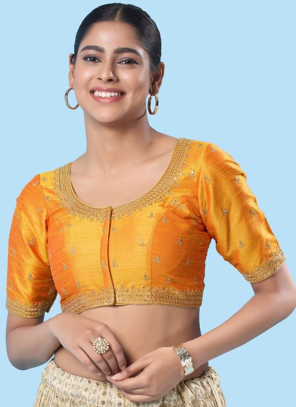 Embroidered Work Silk Designer Blouse In Yellow