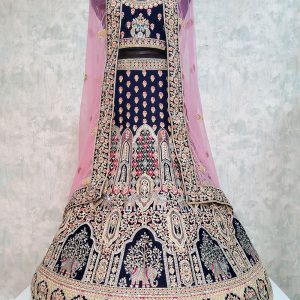 Embroidered Work Velvet Lehenga Choli In Blue