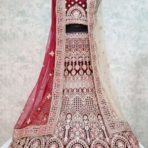 Embroidered Work Velvet Lehenga Choli In Maroon