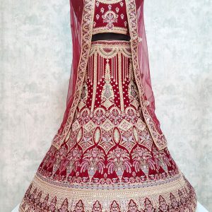 Embroidered Work Velvet Lehenga Choli In Maroon