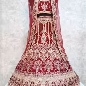 Embroidered Work Velvet Lehenga Choli In Maroon