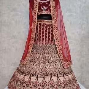 Embroidered Work Velvet Lehenga Choli In Maroon for Bridal