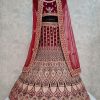 Embroidered Work Velvet Lehenga Choli In Maroon for Bridal