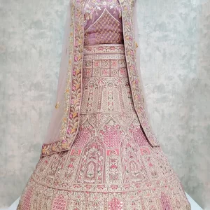 Embroidered Work Velvet Lehenga Choli In Pink