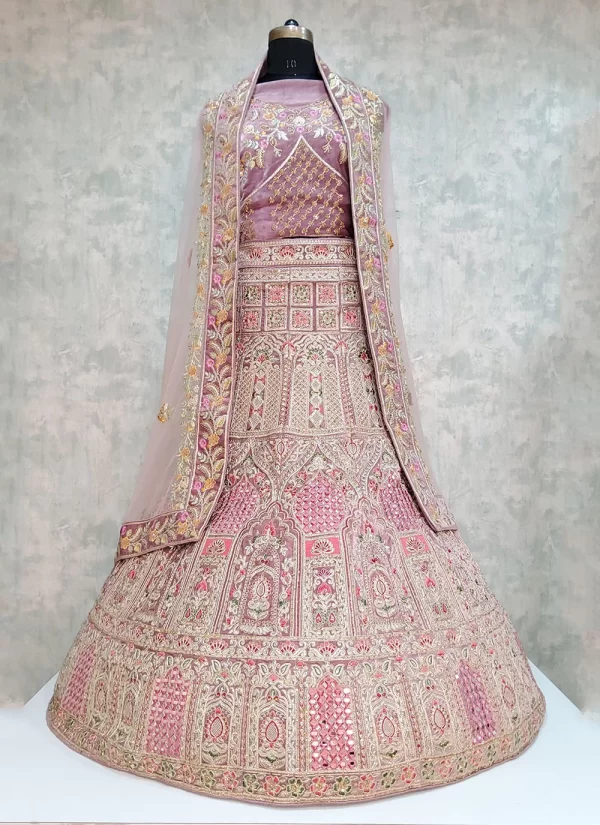 Embroidered Work Velvet Lehenga Choli In Pink