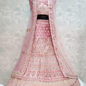 Embroidered Work Velvet Lehenga Choli In Pink